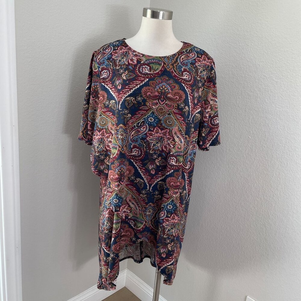 Cocomo Woman‎ Plus 2X  Paisley Tunic Top Blouse Short Sleeve Stretch Shirt Top